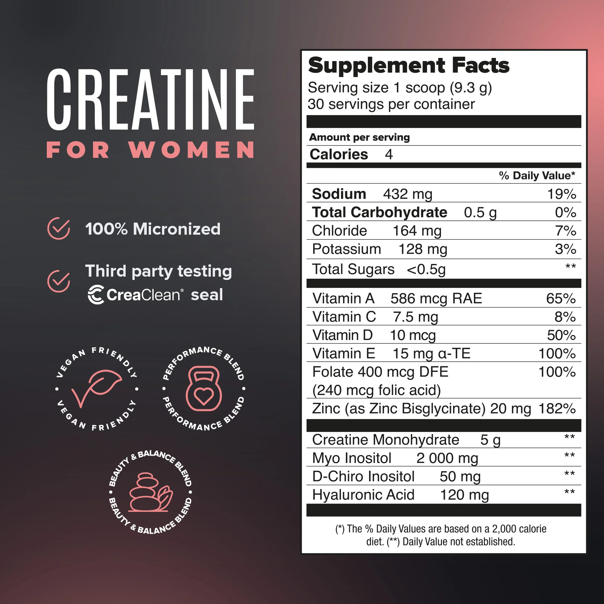 Creatine for Women: Creatine + Inositol + Electrolytes + Vitamins - 9.84 oz - Image 5