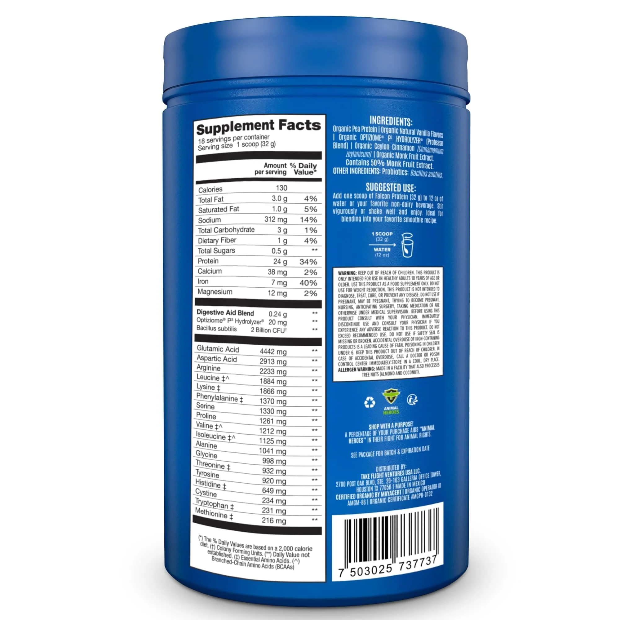 Falcon Protein Plant-Based Protein Powder - Vanilla Flavor -  1.32lbs - Image 6
