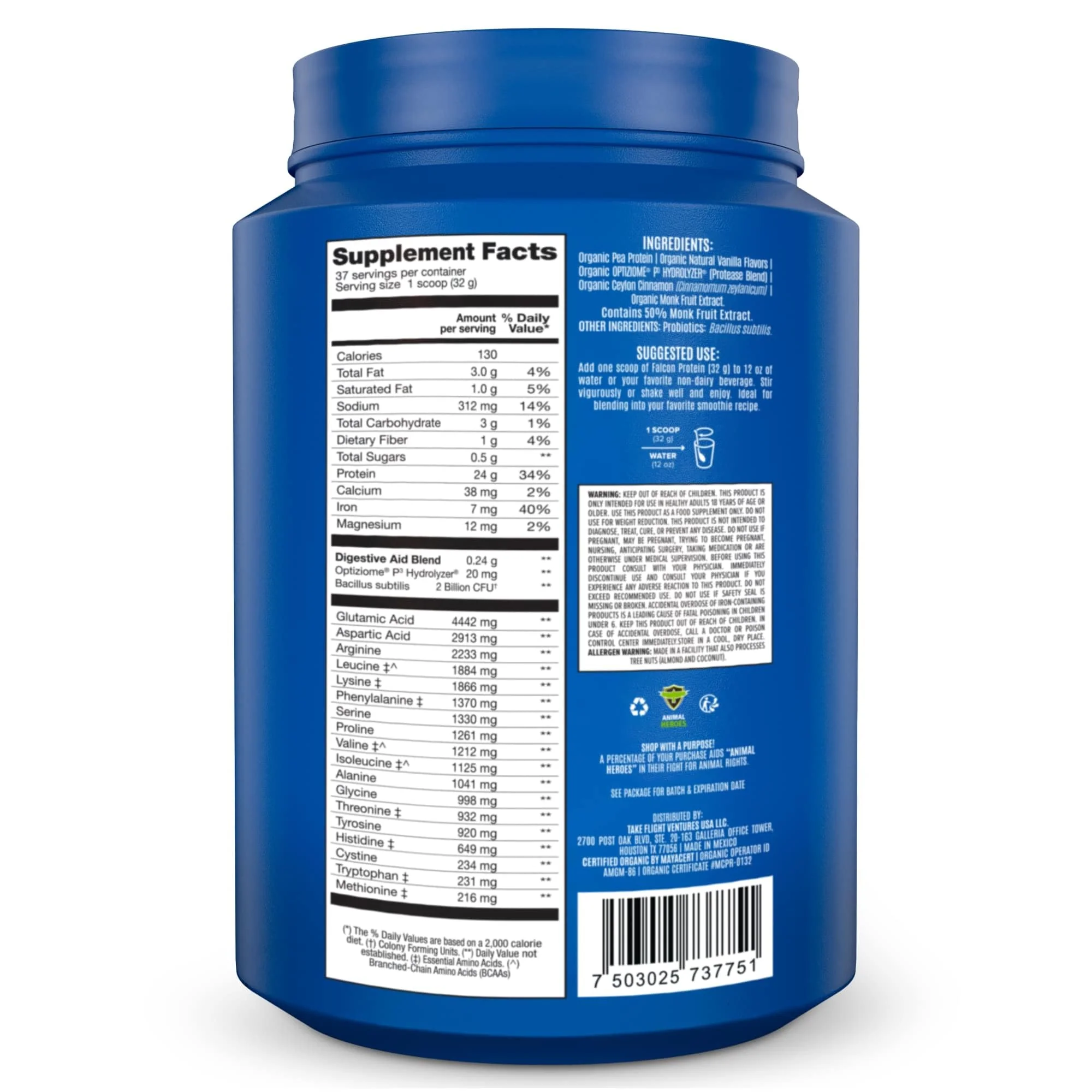 Falcon Protein Plant-Based Protein Powder - Vanilla Flavor -  2.64lbs - Image 5