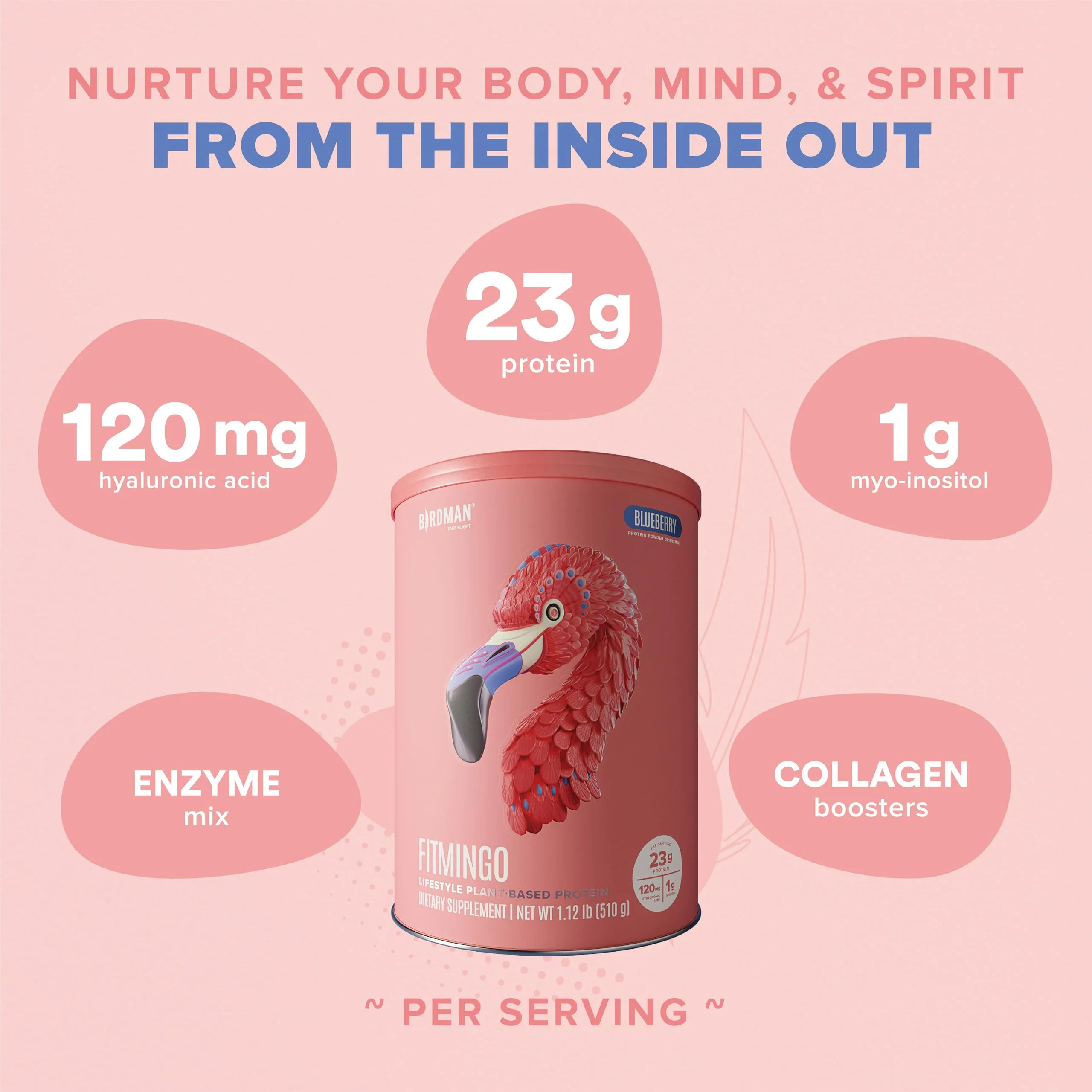 Fitmingo Plant Based Protein Powder - Blueberry Flavor - 1.12lbs - Image 4