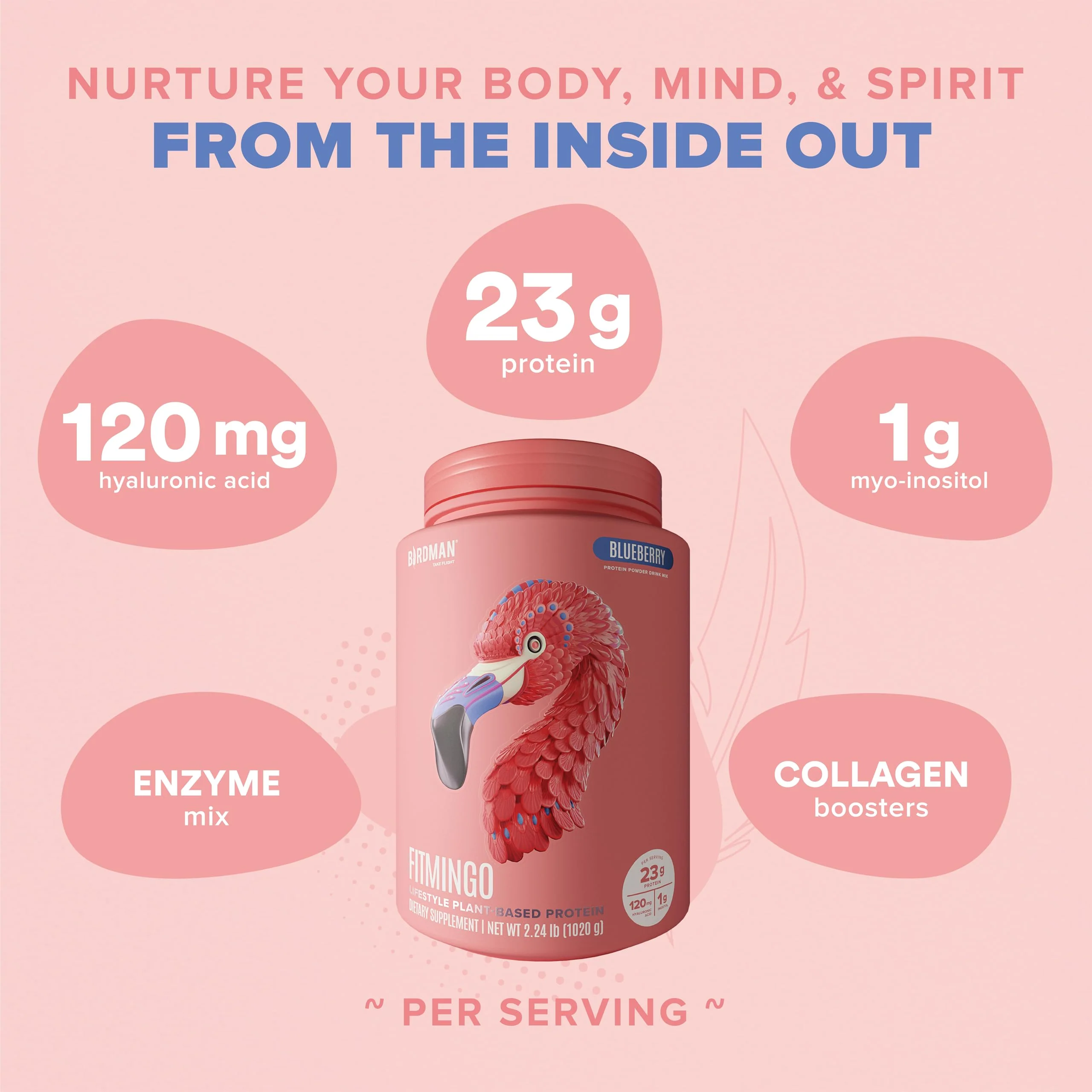 Fitmingo Plant Based Protein Powder - Blueberry Flavor - 2.24lbs - Image 4