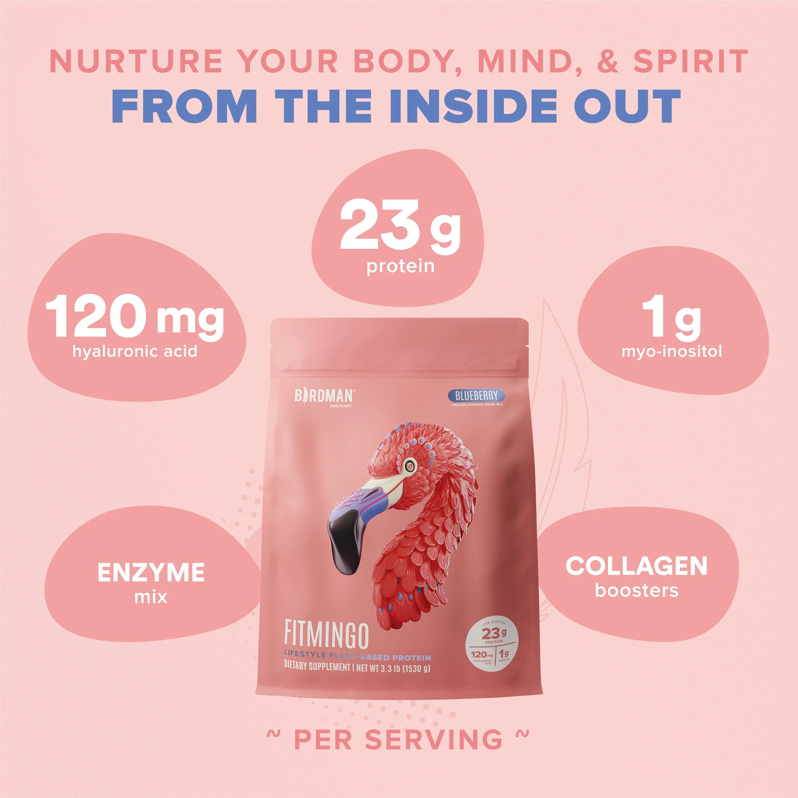 Fitmingo Plant Based Protein Powder - Blueberry Flavor - 3.3lbs - Image 4